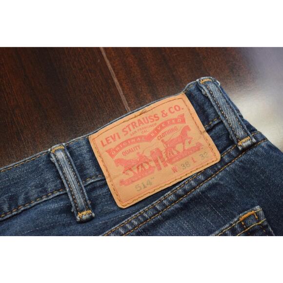 40150 Mens Levi's 514 Straight Fit Blue Distressed Denim Jeans Size 38 x 32 - Picture 1 of 7
